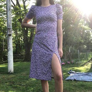 Purple and White knee length floral dress